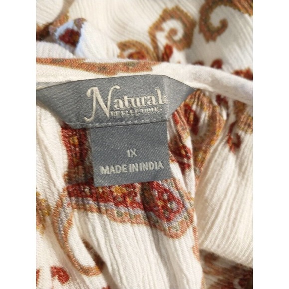Natural Reflections Size Medium Paisley Gauze Tunic Viscose Boho Balloon sleeve - Picture 5 of 6